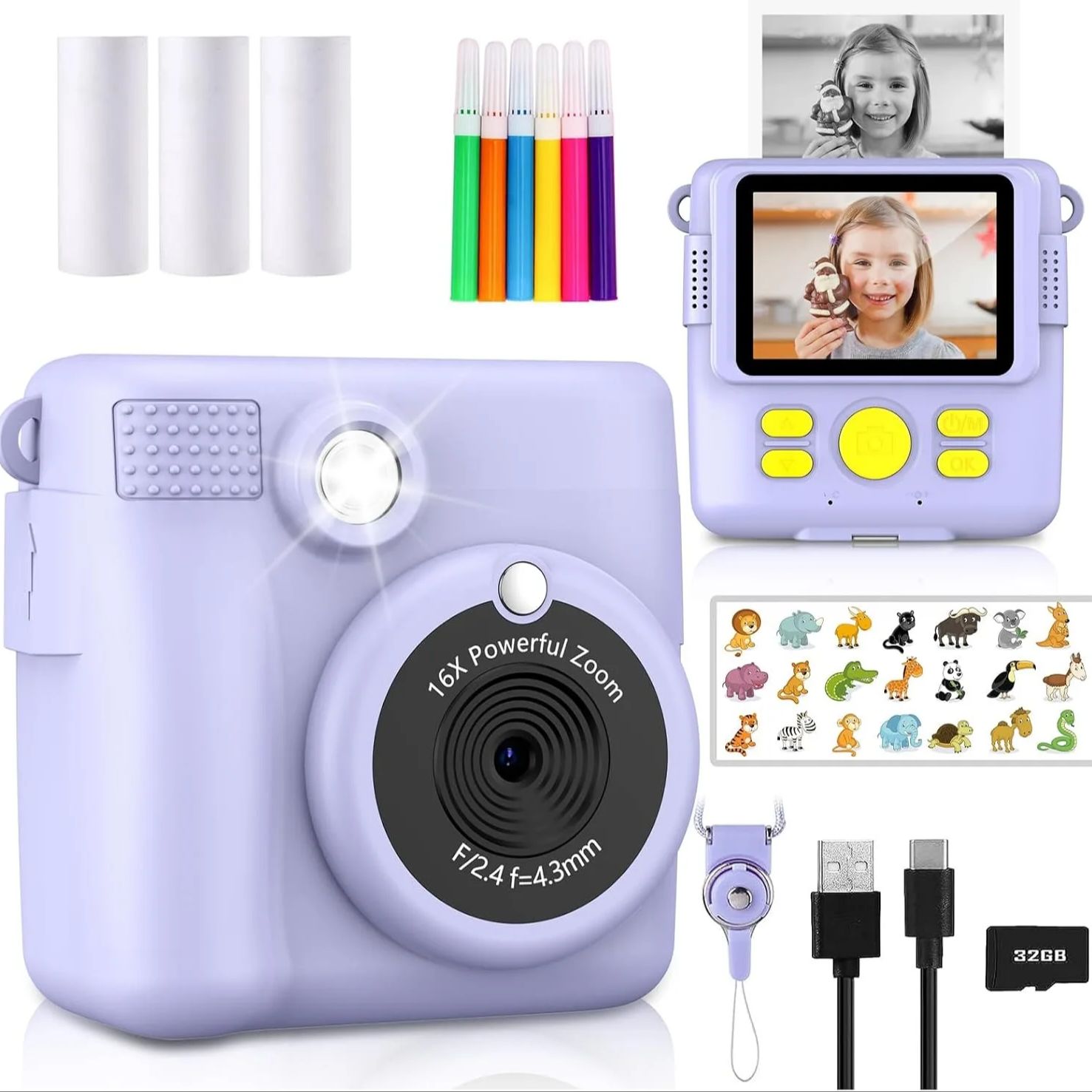 Kids Education News - 3歳から12歳までの子供向けのインスタントプリントカメラ,1080p HDデジタルビデオカメラ,クリスマスや誕生日プレゼントに最適