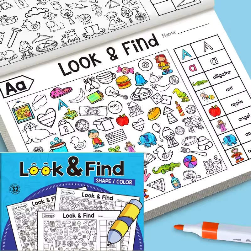 Kid Educational - 幼児向け探しと見つける塗り絵 32ページ 早期教育アクティビティ キッズシェイプカラーワークブック