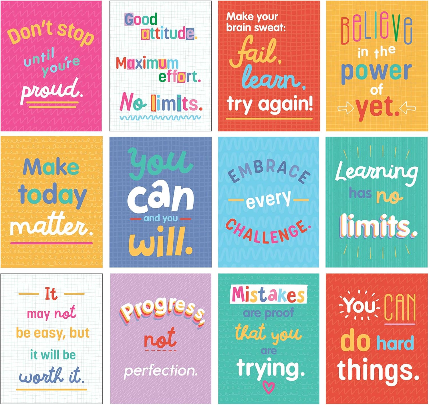 Kids Educational Posters - 教育的成長マインドセットポスターと感動的なポスターは、掲示板、教室、オフィスの装飾に適しています。