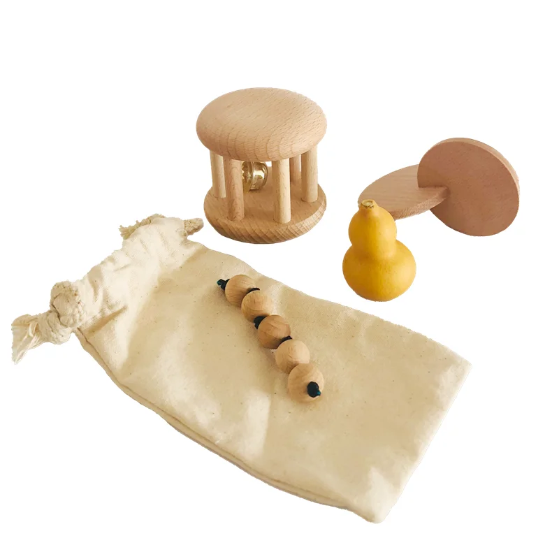 Kids Educational Box - 赤ちゃんのためのモンテッソーリ木のバッピンビーズのおもちゃ、バッタのガラガラ、相互ロックディスク、新生児、ハンドモータースキル、実用ツール、早期教育