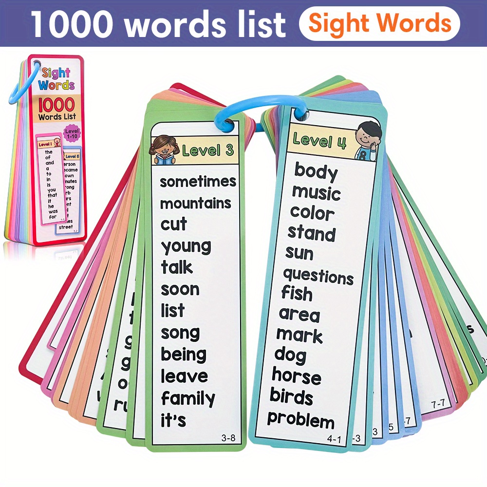 Kids Education Activities - 6歳から10歳のお子様向け、1000個の視覚単語フラッシュカード。両面カードで楽しく学べるレベル別単語ゲーム、知育玩具。