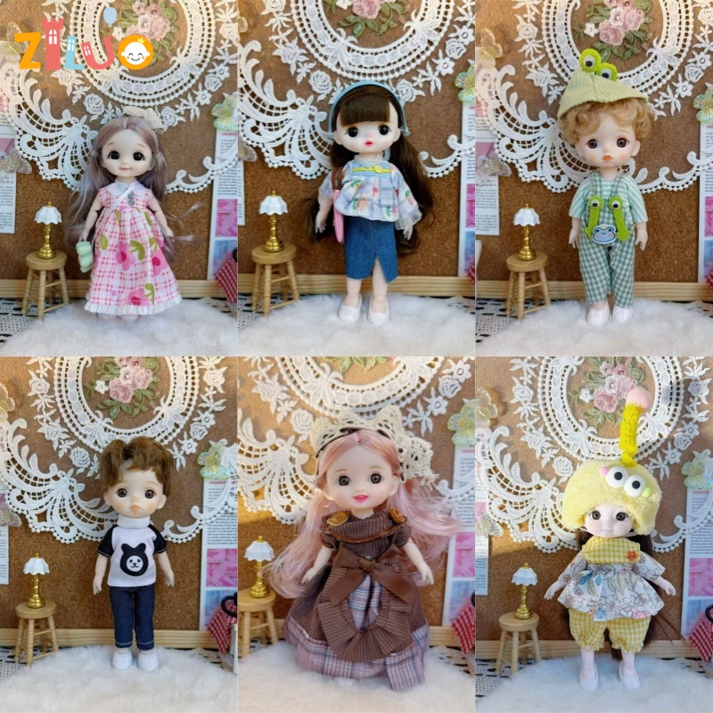 Educational Cartoon For Kids - 子供のためのかわいい縞模様のスカート人形,16cm,bjd人形,ドレスアップ,子供のための誕生日プレゼント,ファッションおもちゃ,1/8