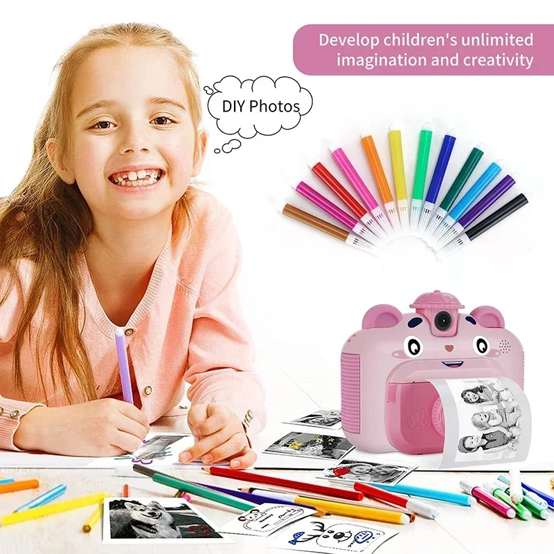 Kids Education News - 新しいインスタントプリントカメラ、感熱紙対応キッズプリンター、デジタルフォトカメラ、女の子向けおもちゃ、子供用HDカメラ、ビデオ、男の子の誕生日プレゼント