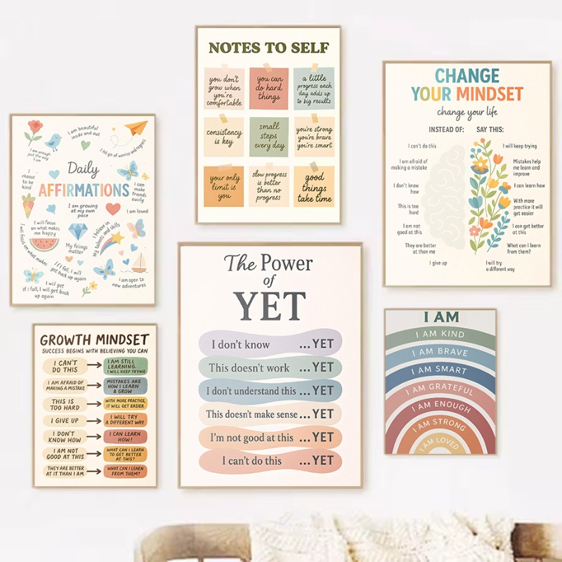 Kids Educational Posters - 自己成長マインドセットへのメモやる気を起こさせる引用精神衛生心理ポスターキャンバス絵画壁の写真家の装飾