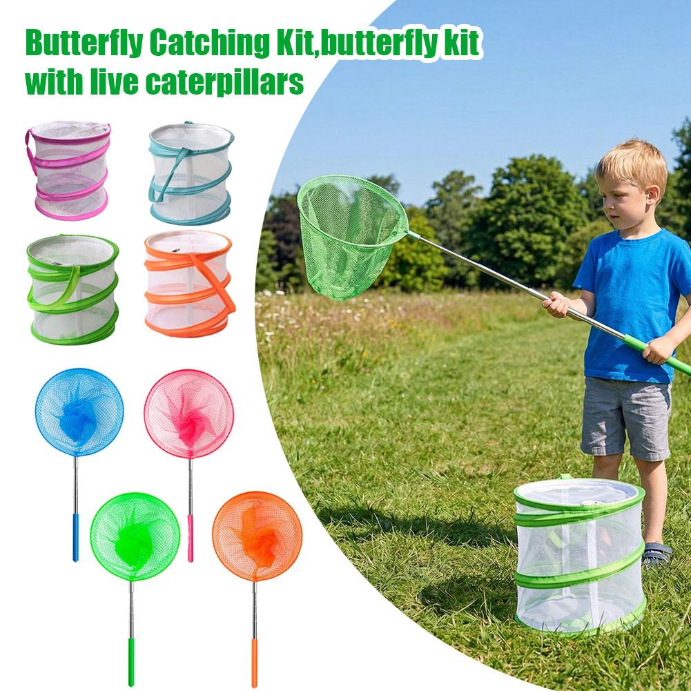 Kids Outdoor Education - 子供用蝶捕りキット 折りたたみ式メッシュ昆虫飼育ケージ 拡張可能な虫捕りネット 教育用屋外探検おもちゃ