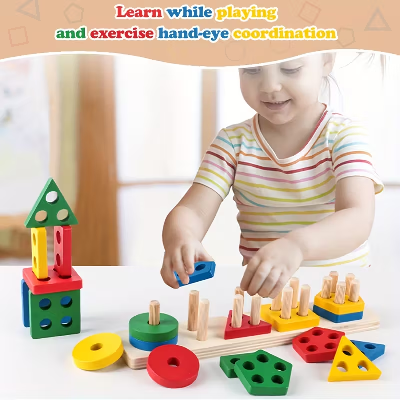 モンテッソーリ木製ゲーム赤ちゃんのおもちゃパズル幾何学教育ゲ - Kids Educational Box のレビューと価格
