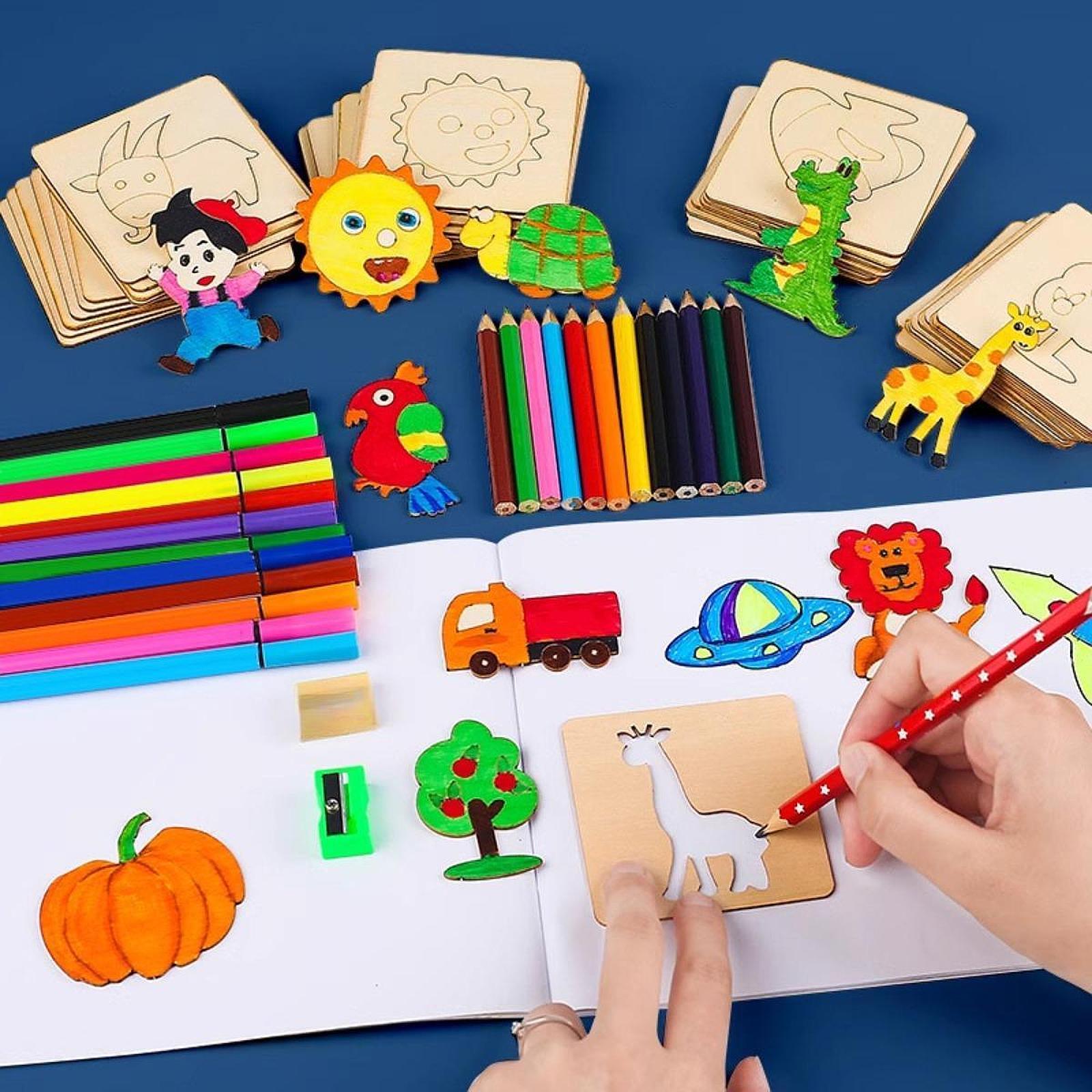 子供用お絵かきステンシル 木製幾何学テンプレート 教育用DI - Kids Education Template のレビューと価格