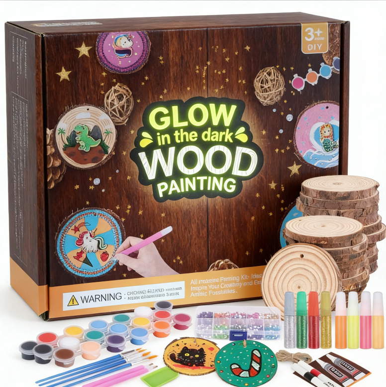 暗闇で光る木製ペイントキット、DIY未完成木製スライスアート - Kids Education Activities のレビューと価格