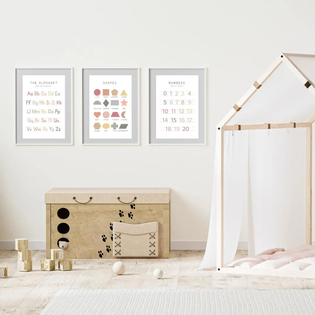 3枚入り ジェンダーニュートラル アルファベットと数字学習ア - Kids Educational Posters のレビューと価格