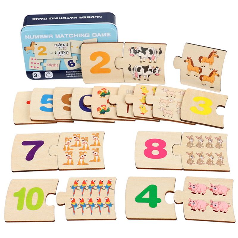 子供向け鉄箱ナンバー啓発ペアリング木製動物フードパズルボード - Kids Educational Box のレビューと価格