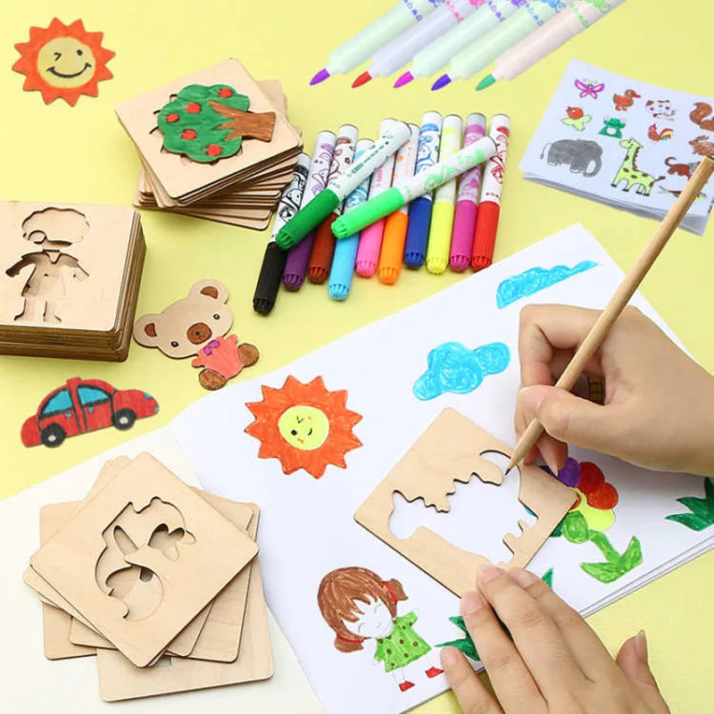 子供描画おもちゃモンテッソーリ DIY 絵画ステンシルテンプ - Kids Education Template のレビューと価格