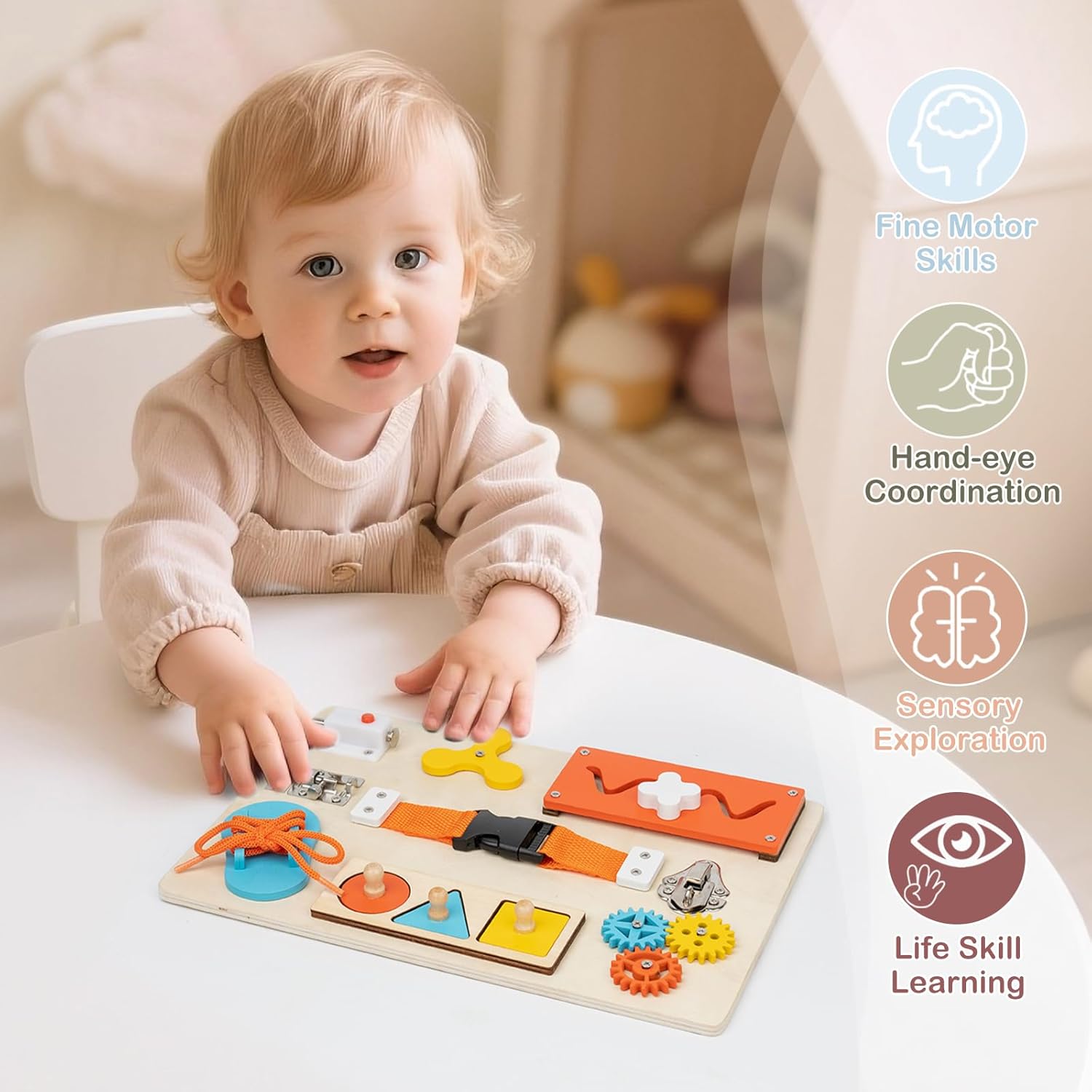 モンテッソーリ ビジーボード 幼児用 木製アクティビティ感覚 - Kids Educational Box のレビューと価格