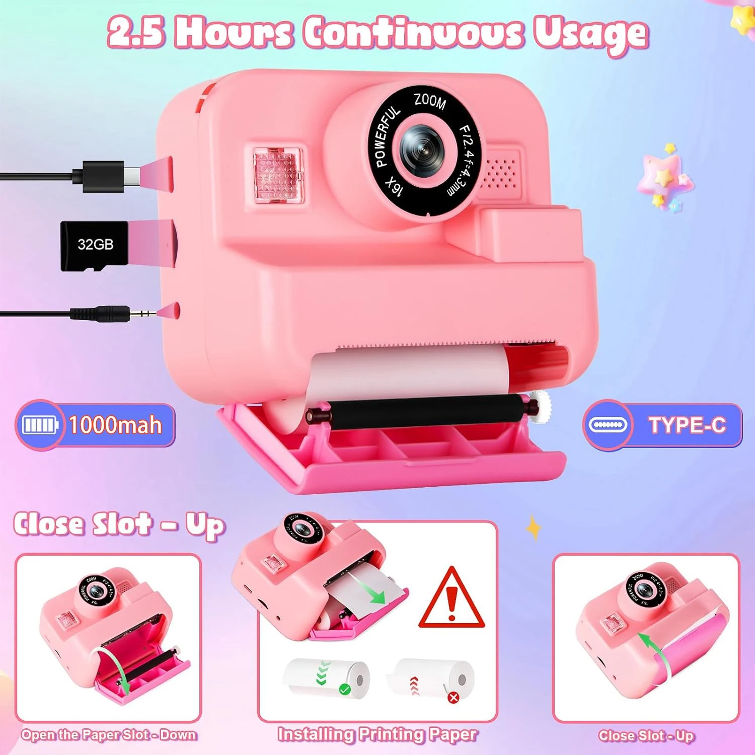 Newインスタントプリントカメラ 32 グラムカード付き熱写 - Kids Education News のレビューと価格